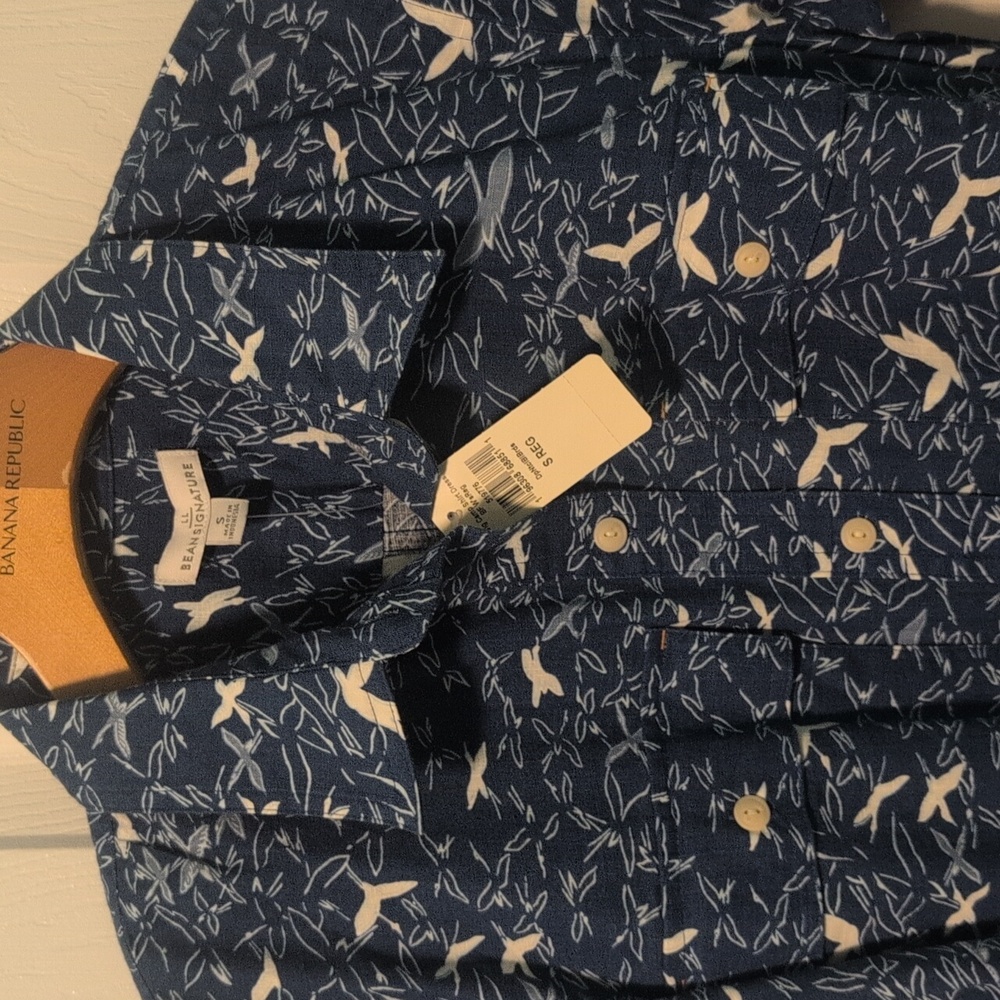 NWT LL Bean Blue Signature Patterned Button Down Shirt Dress - Picture 4 of 6
